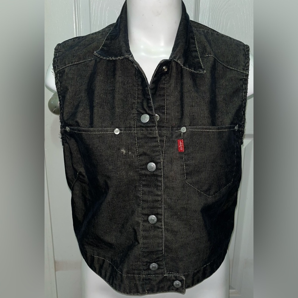 Vintage Levi’s Engineered Jeans Black Denim Corduroy Cropped Vest Women’s size L